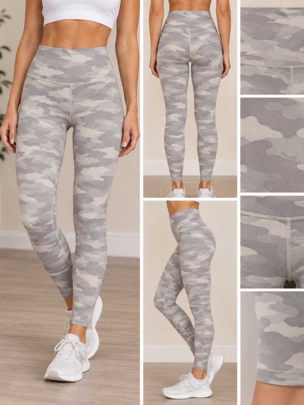 Athleta Elation 7/8 Tight Gray Cream Camo High Rise Leggings S